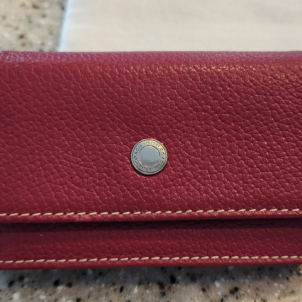 COACH (Raspberry) Pebbled Leather Card Case